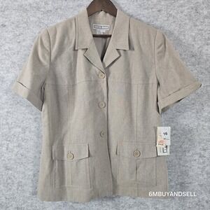 Dress Barn Women's Linen Blend Button Down Short Sleeve Blouse Top Beige 16 NWT